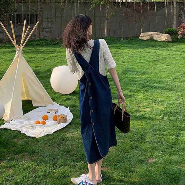 small denim strap skirt women's 2021 spring and autumn korean new loose age reduction over knee dress two piece suit, Black
small denim strap skirt women's 2021 spring and autumn korean new loose age reduction over knee dress two piece suit, Black