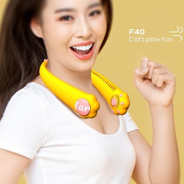 electric fans cartoon bladeless fan paws usb rechargeable air cooling sports for neck-hanging cooler conditioner