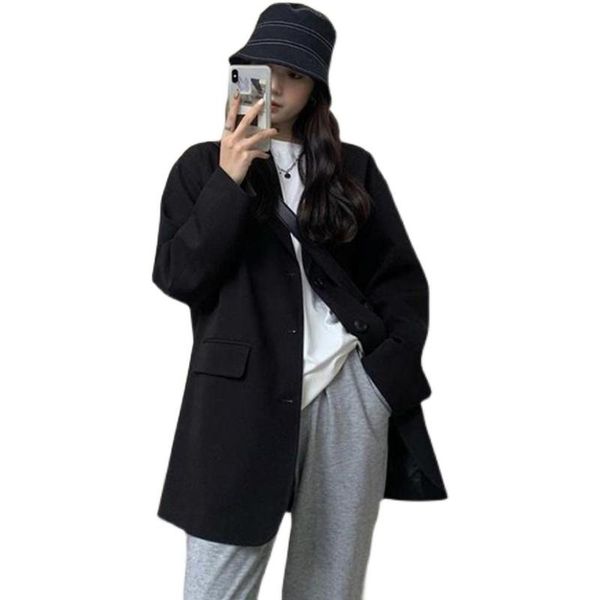 women's suits & blazers fashion autumn spring notched double breasted jacket korean loose casual black women jackets work wear, White;black
women's suits & blazers fashion autumn spring notched double breasted jacket korean loose casual black women jackets work wear, White;black
