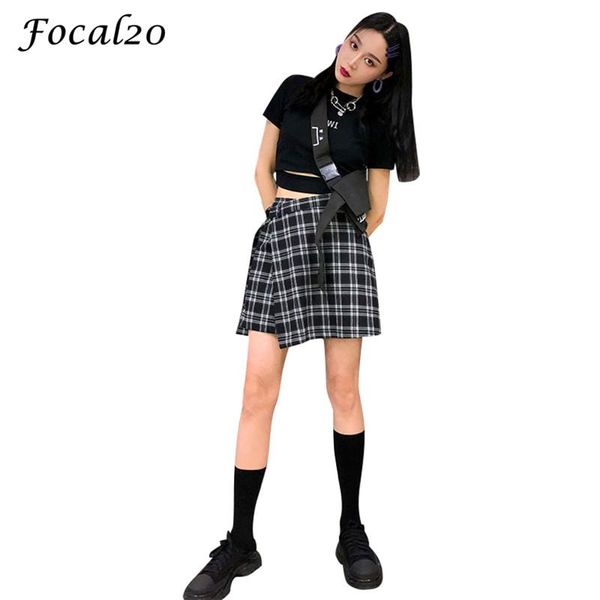 women's shorts focal20 streetwear plaid buckle women irregular high waist casual loose sporting with belt, White;black
women's shorts focal20 streetwear plaid buckle women irregular high waist casual loose sporting with belt, White;black
