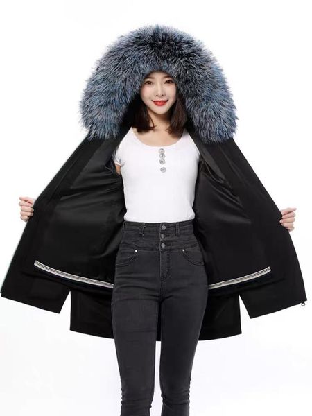 women's fur & faux rex liner loose parka jacket letter printing long female large real collar winter warm coat 2021, Black
women's fur & faux rex liner loose parka jacket letter printing long female large real collar winter warm coat 2021, Black