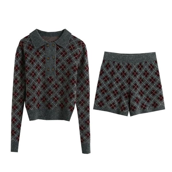 women's tracksuits 2021 diamond check lapel slim-fit knit sweater + shorts two-piece suit women 0916, Gray
women's tracksuits 2021 diamond check lapel slim-fit knit sweater + shorts two-piece suit women 0916, Gray