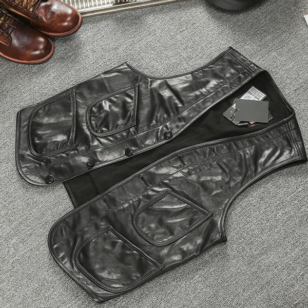 men's vests 2021 black japan casual style genuine leather vest men plus size 5xl real natural thin sheepskin summer slim fit short coat, Black;white
men's vests 2021 black japan casual style genuine leather vest men plus size 5xl real natural thin sheepskin summer slim fit short coat, Black;white