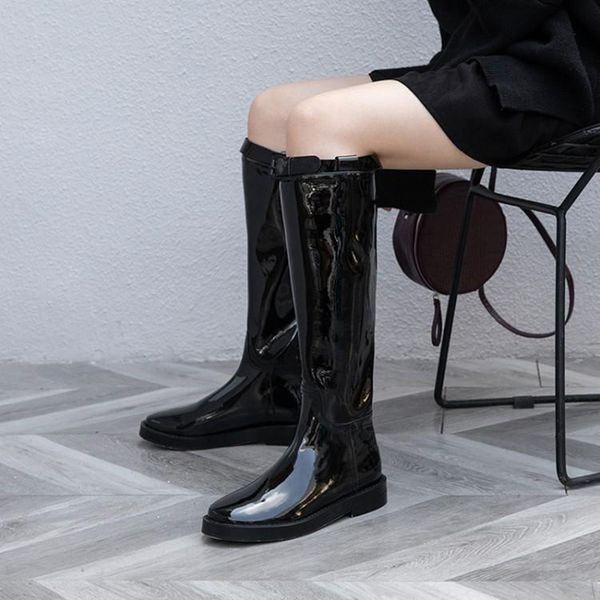 boots 2021 fashion thigh high women winter low heel quality patent leather riding womens knee, Black
boots 2021 fashion thigh high women winter low heel quality patent leather riding womens knee, Black