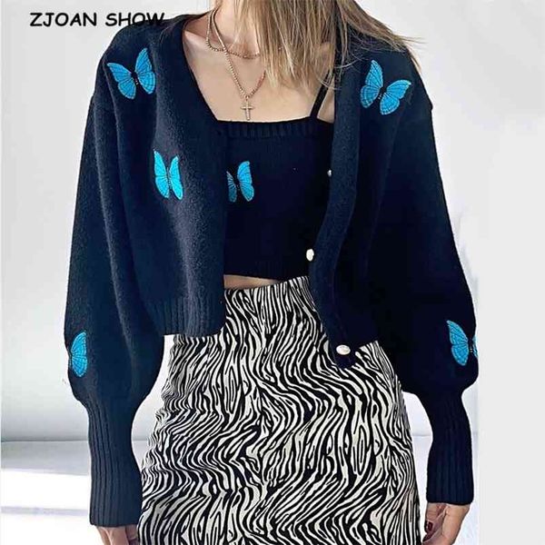 1 set korea style vintage embroidery butterfly cardigan tank single-breasted button knitted crop sweater jumper 210805, White;black
1 set korea style vintage embroidery butterfly cardigan tank single-breasted button knitted crop sweater jumper 210805, White;black