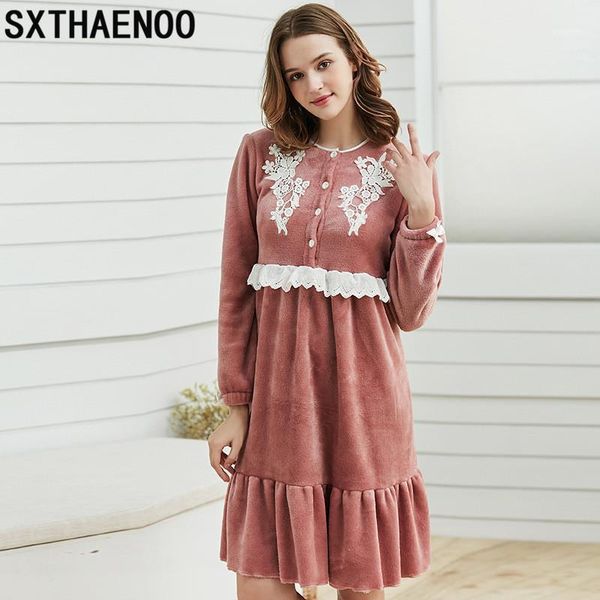 women's sleepwear sxthaenoo flannel nightgown for women winter loose princess nightdress coral velvet lace patchwork1, Black;red
women's sleepwear sxthaenoo flannel nightgown for women winter loose princess nightdress coral velvet lace patchwork1, Black;red