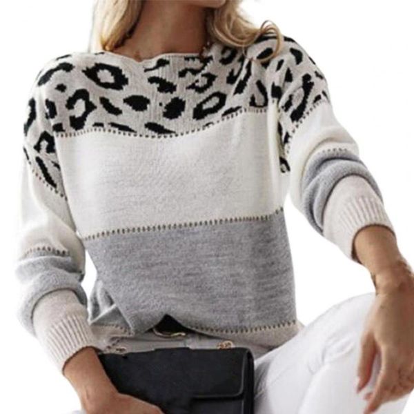 women's sweaters long sleeve loose fit knitted sweater autumn winter leopard print patchwork color pullover ladies clothing, White;black
women's sweaters long sleeve loose fit knitted sweater autumn winter leopard print patchwork color pullover ladies clothing, White;black
