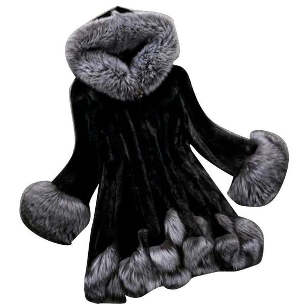women's fur & faux winter coat jacket women plush long sleeve hooded button overcoat outwear, Black 
women's fur & faux winter coat jacket women plush long sleeve hooded button overcoat outwear, Black