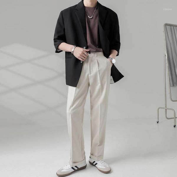 men's suits & blazers men jacket streetwear chic fashion loose business casual korean half sleeve suit coat male wedding dress blazer, White;black
men's suits & blazers men jacket streetwear chic fashion loose business casual korean half sleeve suit coat male wedding dress blazer, White;black