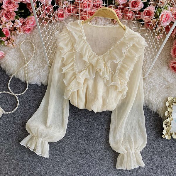 spring autumn women chiffon blouse black/beige v-neck criss cross ruffle loose shirt female sweet fashion 2021 blusas 2ykw, Blue
spring autumn women chiffon blouse black/beige v-neck criss cross ruffle loose shirt female sweet fashion 2021 blusas 2ykw, Blue