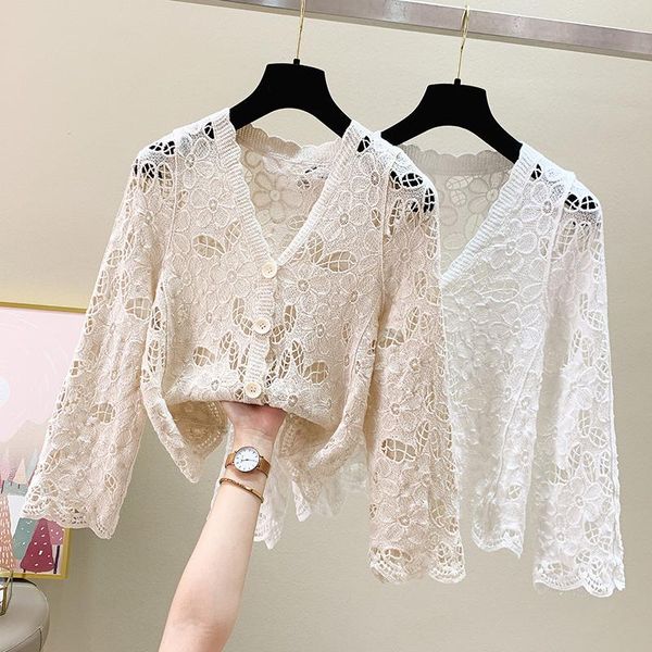 women's blouses & shirts hollow out lace solid women white summer design 2021 v-neck flare sleeved loose female outwear cardigan
women's blouses & shirts hollow out lace solid women white summer design 2021 v-neck flare sleeved loose female outwear cardigan