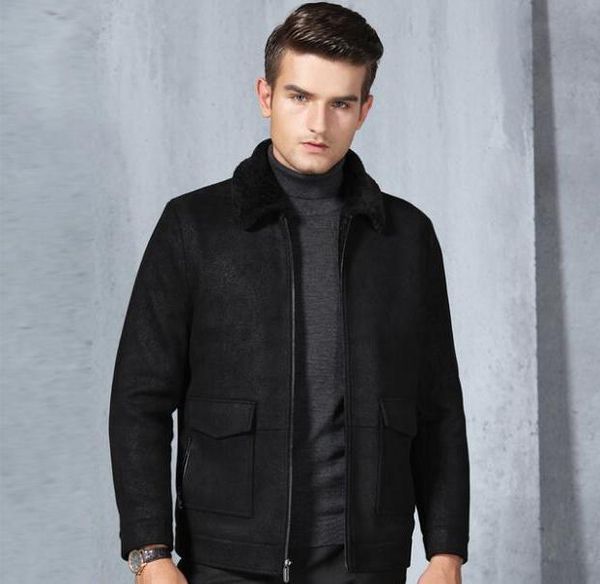 men's leather & faux original ecological fur one male classic thick velvet coat fashion winter men business casual lapel jacket, Black
men's leather & faux original ecological fur one male classic thick velvet coat fashion winter men business casual lapel jacket, Black