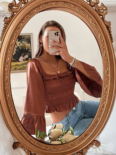 shirred frill trim square neck flounce sleeve blouse i79k#, White
shirred frill trim square neck flounce sleeve blouse i79k#, White