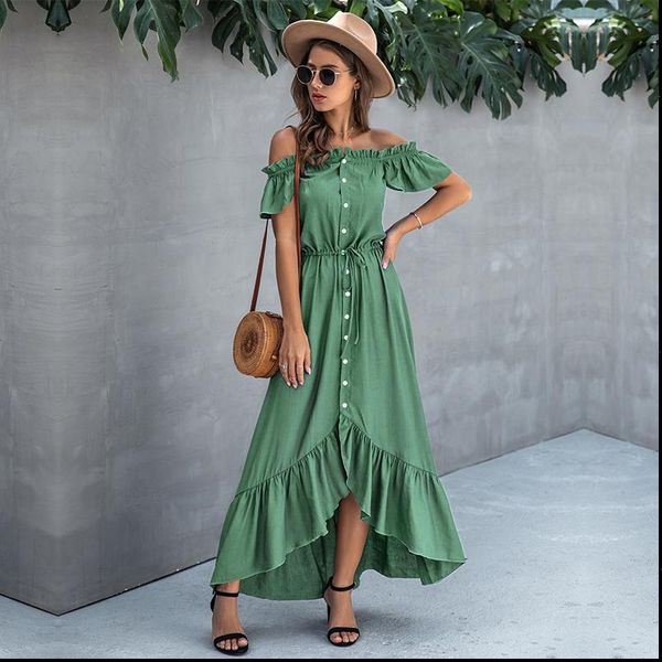 summer solid off the shoulder dress women casual slash neck short single breasted irregular long dress, Black;gray
summer solid off the shoulder dress women casual slash neck short single breasted irregular long dress, Black;gray