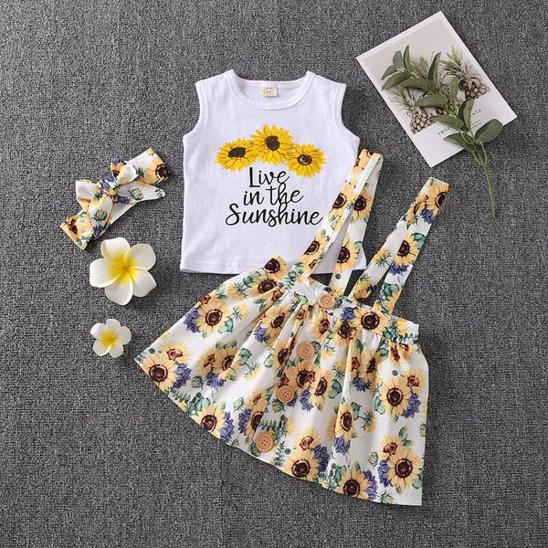 clothing sets infant's three piece set, baby's sunflower print lettering vest skirt hair band for girls, White
clothing sets infant's three piece set, baby's sunflower print lettering vest skirt hair band for girls, White