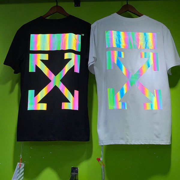 2021 summer new off fashion men's and women's same arrow laser dazzling reflective short sleeve t-shirt, White;black
2021 summer new off fashion men's and women's same arrow laser dazzling reflective short sleeve t-shirt, White;black