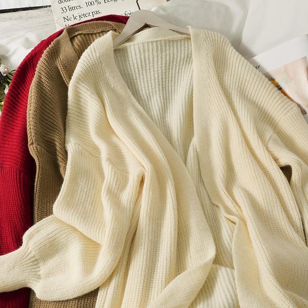 women's knits & tees loose vinatge plus size long sweater women korean style solid streetwear lantern sleeve kintting cardigan female, White
women's knits & tees loose vinatge plus size long sweater women korean style solid streetwear lantern sleeve kintting cardigan female, White