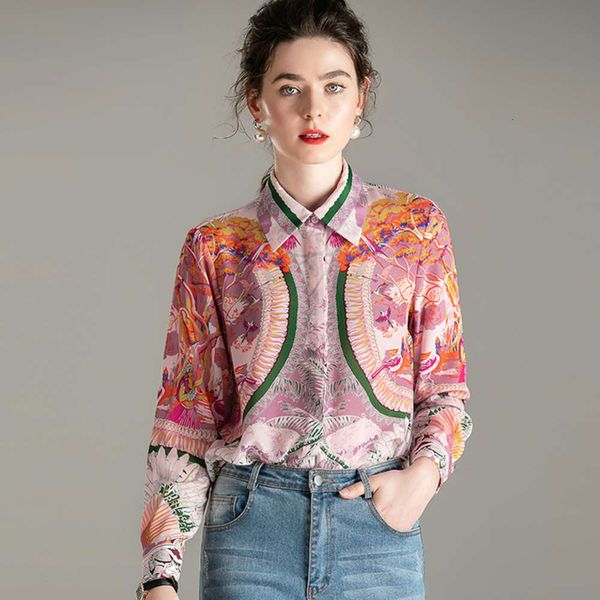 100% natural silk women's runway shirt turn down collar printed long sleeves fashion floral blouse shirt, White
100% natural silk women's runway shirt turn down collar printed long sleeves fashion floral blouse shirt, White