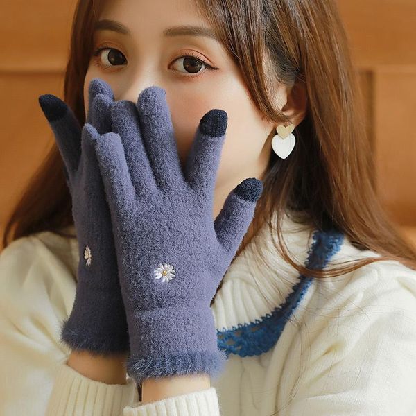 five fingers gloves women winter keep warm touch screen plus cashmere daisy embroidery cute lovely cycling elasticity windproof soft, Blue;gray
five fingers gloves women winter keep warm touch screen plus cashmere daisy embroidery cute lovely cycling elasticity windproof soft, Blue;gray
