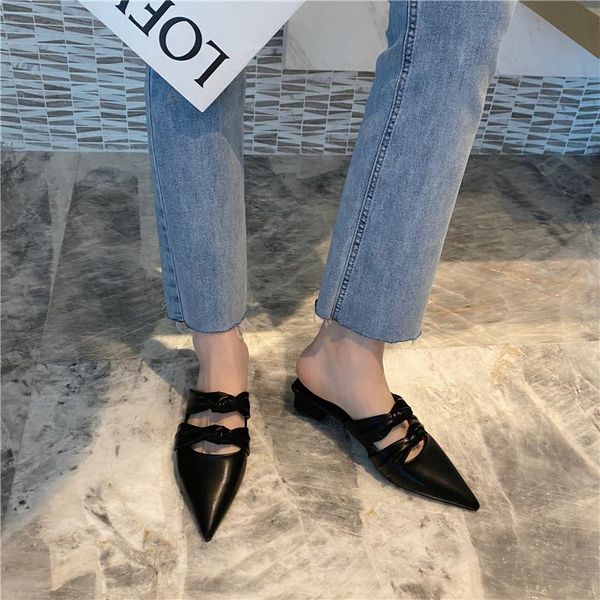 pointed toe fashion women sandals slippers slip on square low heeled solid color summer beach shoes woman bow design size 35-39, Black
pointed toe fashion women sandals slippers slip on square low heeled solid color summer beach shoes woman bow design size 35-39, Black