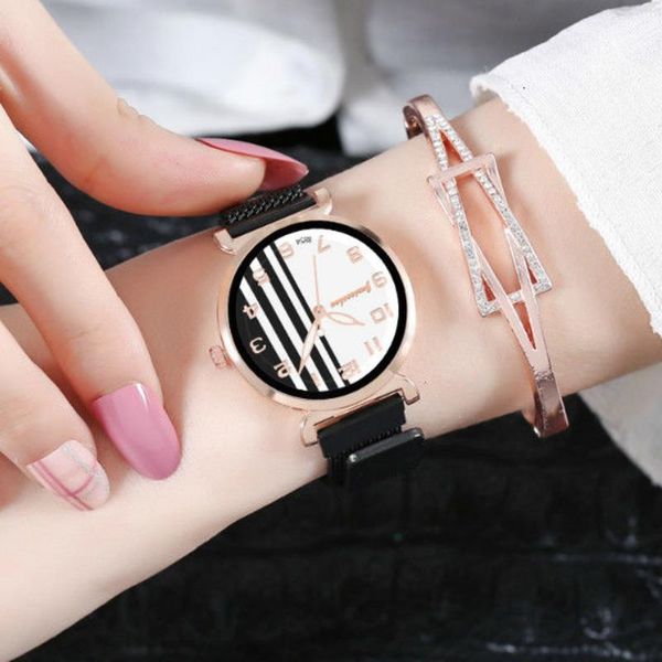 wristwatches fashion stripes magnet clasp women watch simple steel mesh band ladies quartz clock relogio feminino, Slivery;brown
wristwatches fashion stripes magnet clasp women watch simple steel mesh band ladies quartz clock relogio feminino, Slivery;brown
