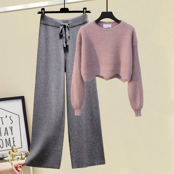 women's two piece pants plus size women clothing loose knitting sweater + wide leg autumn winter elegant korean warm knitted wool pant, White
women's two piece pants plus size women clothing loose knitting sweater + wide leg autumn winter elegant korean warm knitted wool pant, White