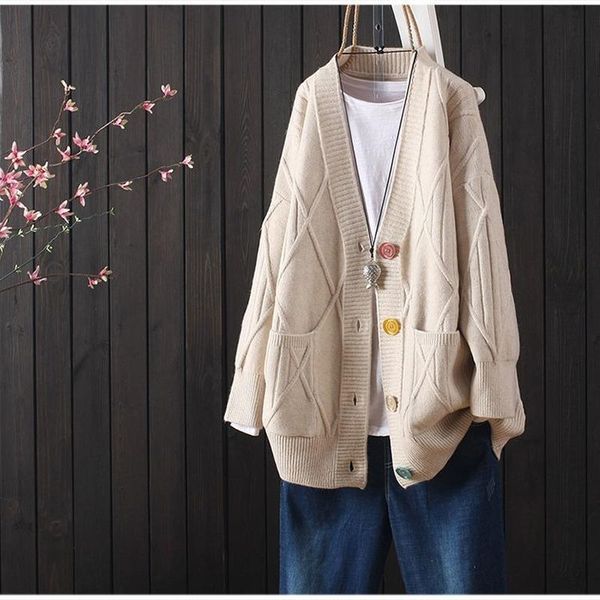 women's knits & tees 2021 ladies fashion temperament long-sleeved v-neck knitted sweater cardigan jacket women loose korean, White
women's knits & tees 2021 ladies fashion temperament long-sleeved v-neck knitted sweater cardigan jacket women loose korean, White