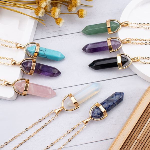 natural stone chakra reiki healing necklaces hexagon prism opal tiger's eye pink quartz crystal pendulum necklace, Silver
natural stone chakra reiki healing necklaces hexagon prism opal tiger's eye pink quartz crystal pendulum necklace, Silver