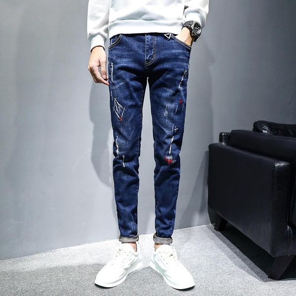 men's jeans spring and autumn 2021 denim feet pants slim stretch elastic hole patch trend korean cow pencil men, Blue
men's jeans spring and autumn 2021 denim feet pants slim stretch elastic hole patch trend korean cow pencil men, Blue