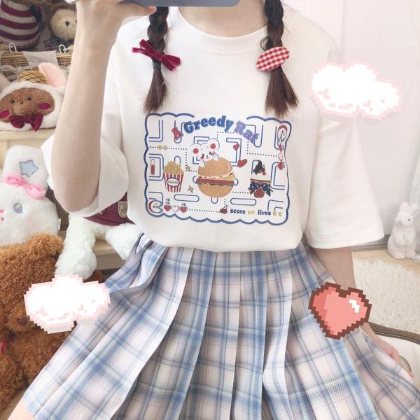 women's t-shirt 2021 summer gluttony mouse print teen girls student loose cartoon sweet short sleeve pullover preppy style, White
women's t-shirt 2021 summer gluttony mouse print teen girls student loose cartoon sweet short sleeve pullover preppy style, White