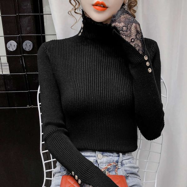 new 2020 high collar with lace long sleeve for women in autumn and winter, White;black
new 2020 high collar with lace long sleeve for women in autumn and winter, White;black