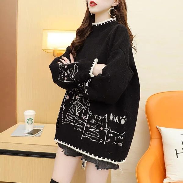 women's sweaters is lazy wind 2021 more in the fall and winter of port round collar knitting render unlined upper garment, White;black
women's sweaters is lazy wind 2021 more in the fall and winter of port round collar knitting render unlined upper garment, White;black