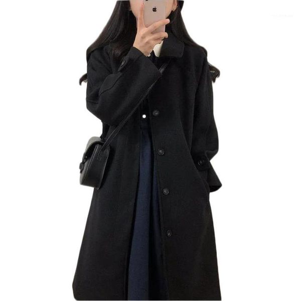 women's wool & blends woolen coat women 2021 autumn and winter korean style student mid-length loose-fitting over-the-knee fashion jack, Black
women's wool & blends woolen coat women 2021 autumn and winter korean style student mid-length loose-fitting over-the-knee fashion jack, Black