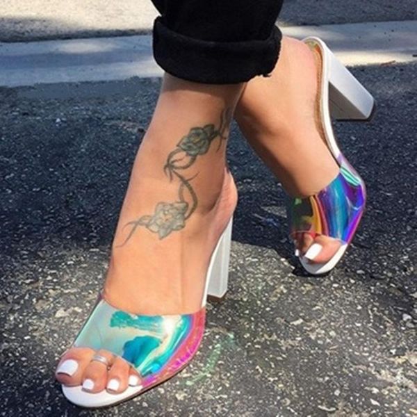 reflective single band sandals chunky high heel round toe women dress shoes summer casual slides shoes, Black
reflective single band sandals chunky high heel round toe women dress shoes summer casual slides shoes, Black