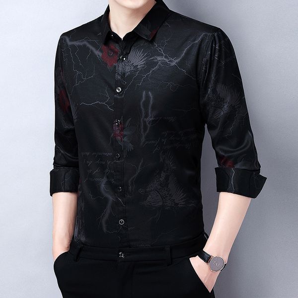 2021 spring and autumn casual cardigan long sleeve fashion urban lapel men's shirt, Black 
2021 spring and autumn casual cardigan long sleeve fashion urban lapel men's shirt, Black