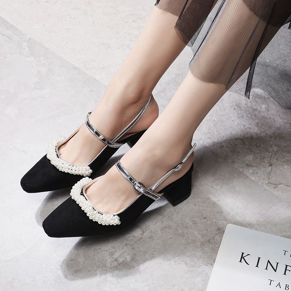 qiangshengda french pearl medium thick heel mary jane back empty women's shoes size 40, Black
qiangshengda french pearl medium thick heel mary jane back empty women's shoes size 40, Black