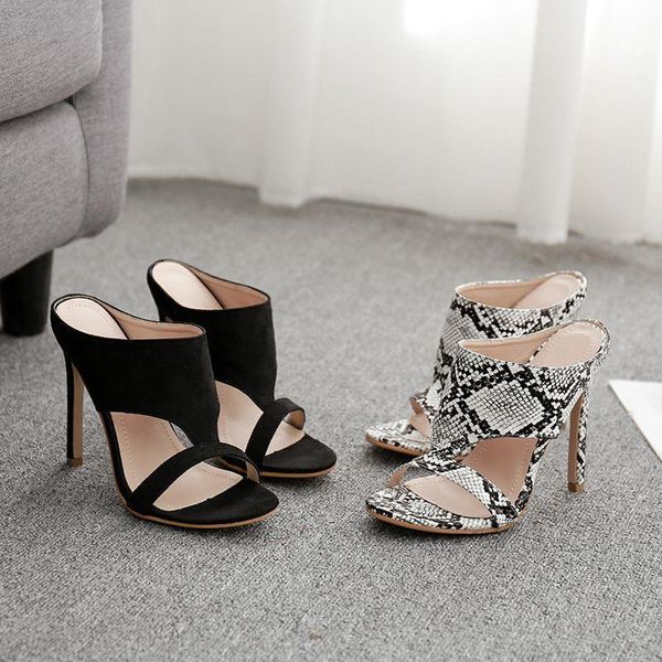 sandals mules shoes women thin heel slippers summer high heels open toe slides ladies sandalias femenina, Black