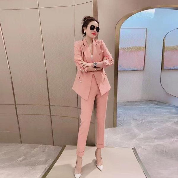women's two piece pants spring 2021 style temperament contrast color double breasted suit slim fitting leggings professional, White
women's two piece pants spring 2021 style temperament contrast color double breasted suit slim fitting leggings professional, White