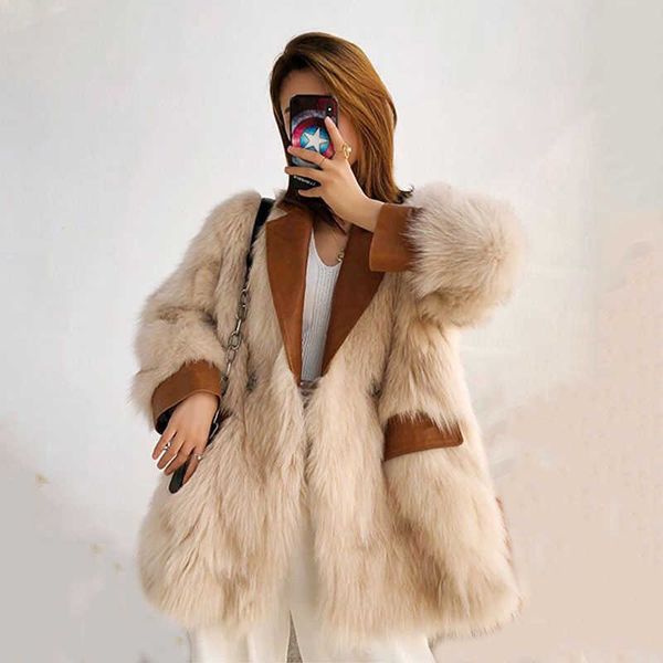 women's winter fur jacket autumn mid-length coat stitching leather pu women single breasted 210531, Black;brown
women's winter fur jacket autumn mid-length coat stitching leather pu women single breasted 210531, Black;brown