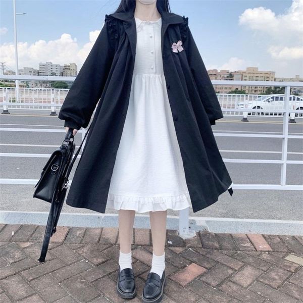 women's trench coats japanese sweet girl college coat kawaii ruffles single breasted straight vintage lantern sleeve black windbreaker, Tan;black
women's trench coats japanese sweet girl college coat kawaii ruffles single breasted straight vintage lantern sleeve black windbreaker, Tan;black