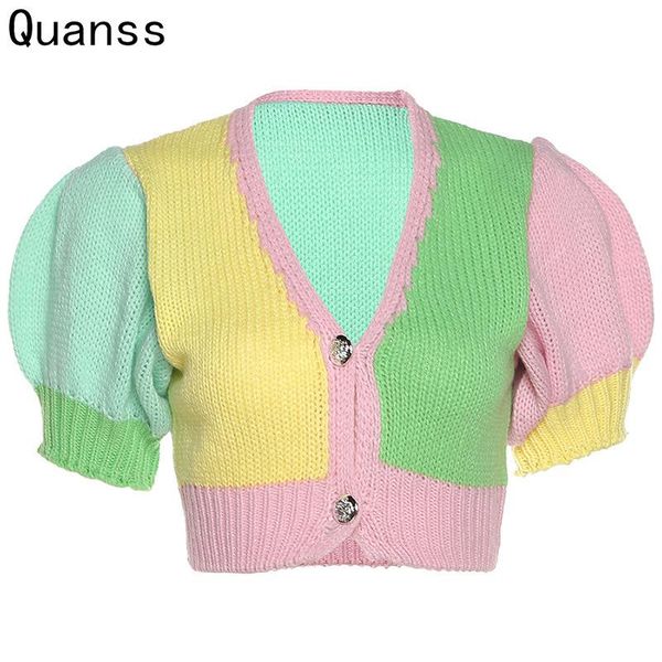 women's knits & tees quanss summer cropped cardigan women 2021 arrival color block v neck short sleeve knitted sweater streetwear, White
women's knits & tees quanss summer cropped cardigan women 2021 arrival color block v neck short sleeve knitted sweater streetwear, White