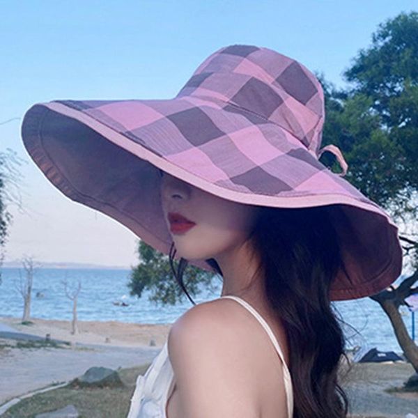 wide brim hats double-sided wear women bucket hat foldable wide-brim panama beach outdoor anti-uv dome casual cotton plaid sun, Blue;gray
wide brim hats double-sided wear women bucket hat foldable wide-brim panama beach outdoor anti-uv dome casual cotton plaid sun, Blue;gray