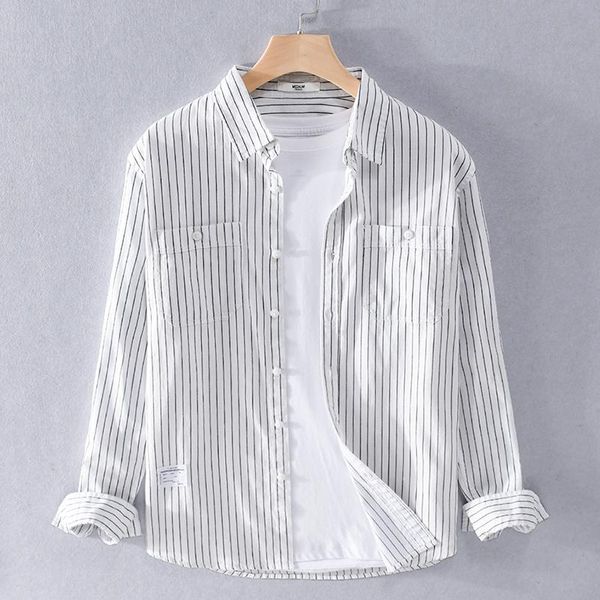 men's casual shirts 2021 style long sleeve stripe cotton shirt men white comfortable brand for camisa chemise, White;black
men's casual shirts 2021 style long sleeve stripe cotton shirt men white comfortable brand for camisa chemise, White;black