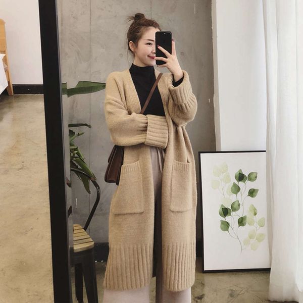 20212020 new korean loose large pocket medium length cardigan women's net red thickened sweater coat 911, White;black
20212020 new korean loose large pocket medium length cardigan women's net red thickened sweater coat 911, White;black