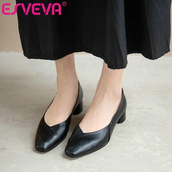 dress shoes esveva 2021 genuine leather soft slip on women square low heels spring autumn concise toe ladies pumps size 34-39, Black
dress shoes esveva 2021 genuine leather soft slip on women square low heels spring autumn concise toe ladies pumps size 34-39, Black
