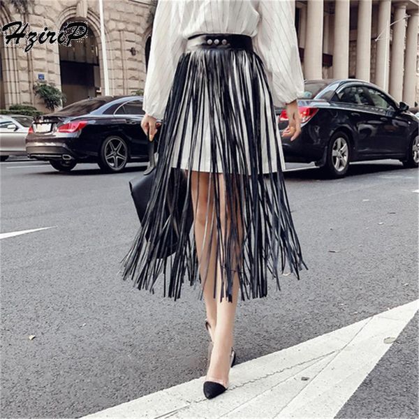 skirts hzirip skirt women 2021 summer high waist vintage pu mid-calf casual tassel womens streetwear jupe faldas, Black 
skirts hzirip skirt women 2021 summer high waist vintage pu mid-calf casual tassel womens streetwear jupe faldas, Black