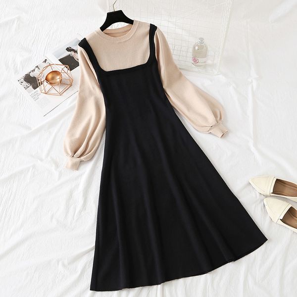 autumn winter women fake two piece sleeve knitted long dresses female patchwork slim elasticity knit sweater dress vestidos z9q3, Black;gray
autumn winter women fake two piece sleeve knitted long dresses female patchwork slim elasticity knit sweater dress vestidos z9q3, Black;gray