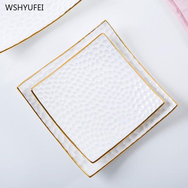 dishes & plates direct marketing creative light luxury western bone china tableware embossed square hand-painted gold ceramic cake plate