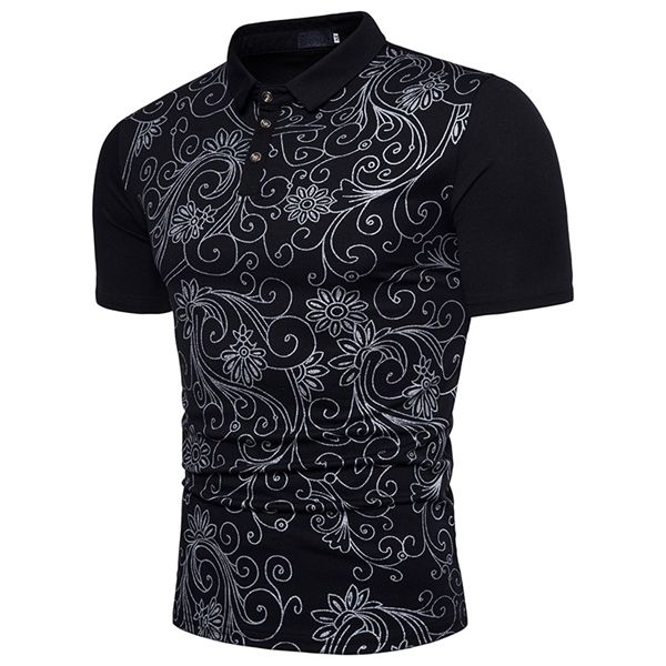 men's polo shirt fashionable floral print comfortable and breathable short sleeves, White;black
men's polo shirt fashionable floral print comfortable and breathable short sleeves, White;black
