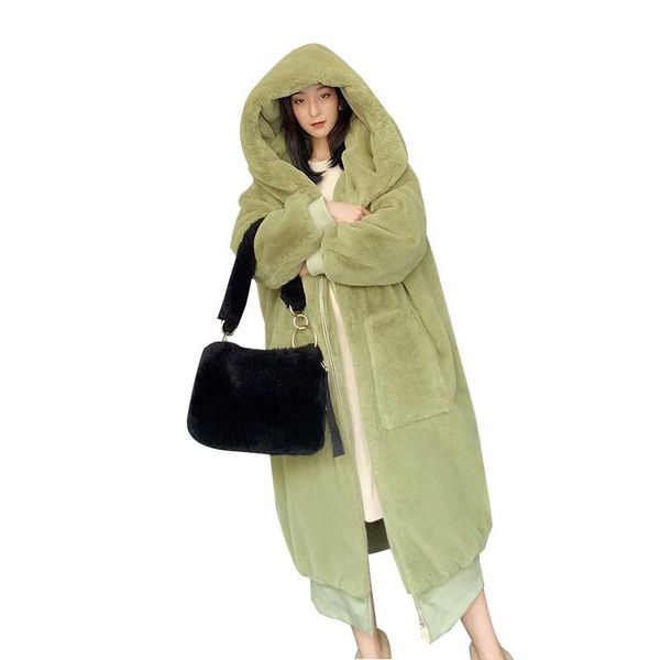 women's fur & faux 21 winter oversized coat women hooded loose thicken long parka warm green pink thick plush outwear female cx1738, Black
women's fur & faux 21 winter oversized coat women hooded loose thicken long parka warm green pink thick plush outwear female cx1738, Black
